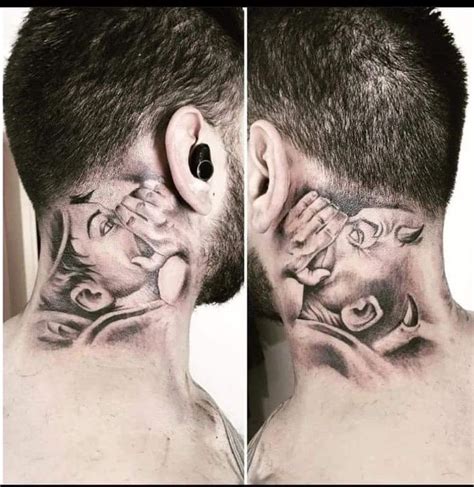 angel whispering in ear neck tattoo|101 Best Angel Whispering In Ear Tattoo Everything You Need。